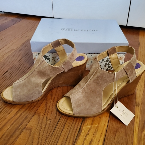 Last 1! NIB Sophia Milano sandal leather wedge NEW - Picture 2 of 10